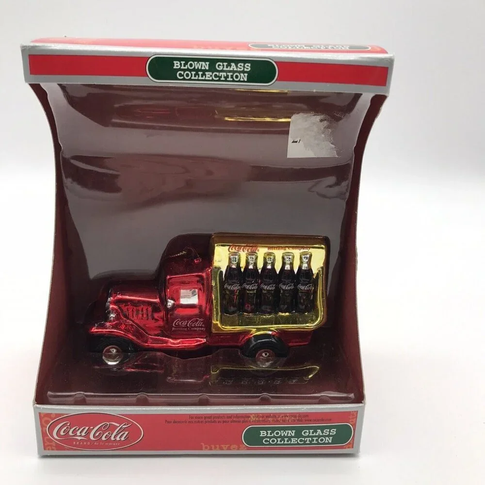 Coca-Cola Ornament Blown Glass Coke Bottling Company Truck Christmas Red Gold